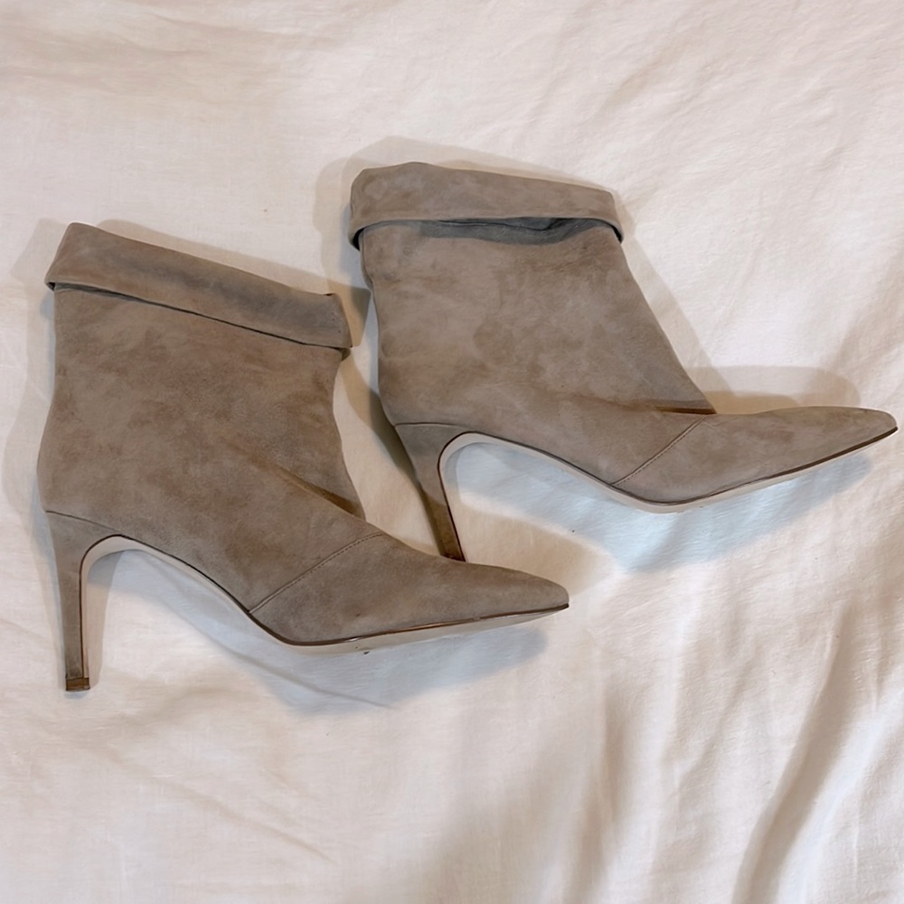 Ivanka Trump gray suede heeled booties fold over